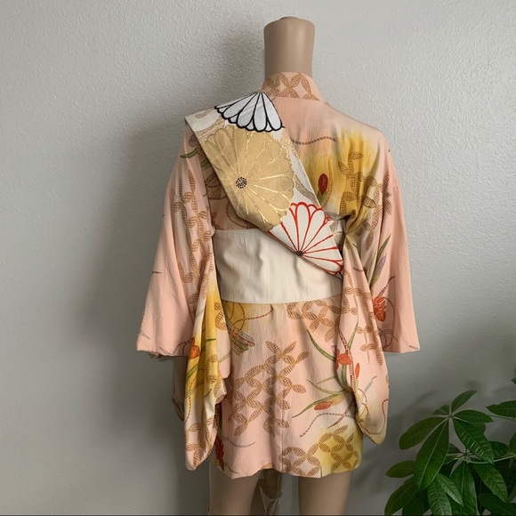 Vintage 70s Mod Floral Embroidered Fabric Obi Belt